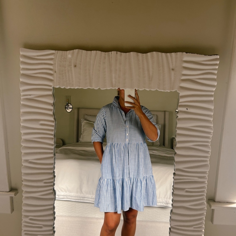 Copper Key Striped Collar Button Front Mini Shirt Dress